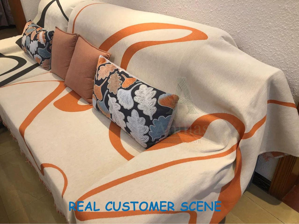 Modern Abstract Line Sofa Cover, Chenille Throw Blanket, High-Fashion Art Couch Slipcover, Geometric Furniture Protector