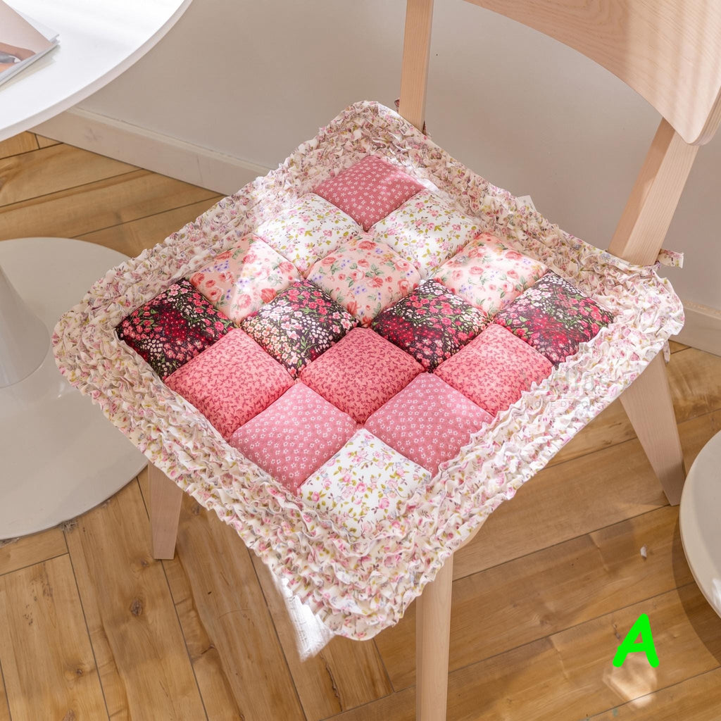 Handmade Patchwork Cotton Seat Cushion: Boho Floral Quilted Pad