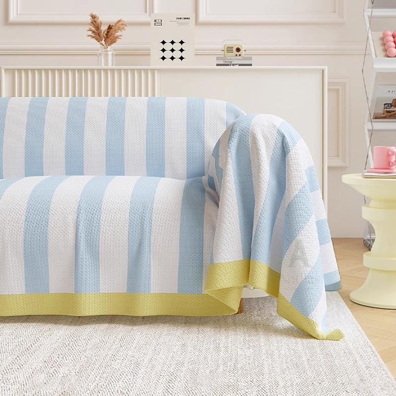 Dopamine Striped Sofa Cover, Faux Linen Couch Slipcover, Color Block Throw