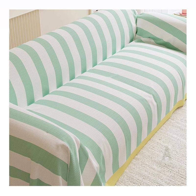 Dopamine Striped Sofa Cover, Faux Linen Couch Slipcover, Color Block Throw