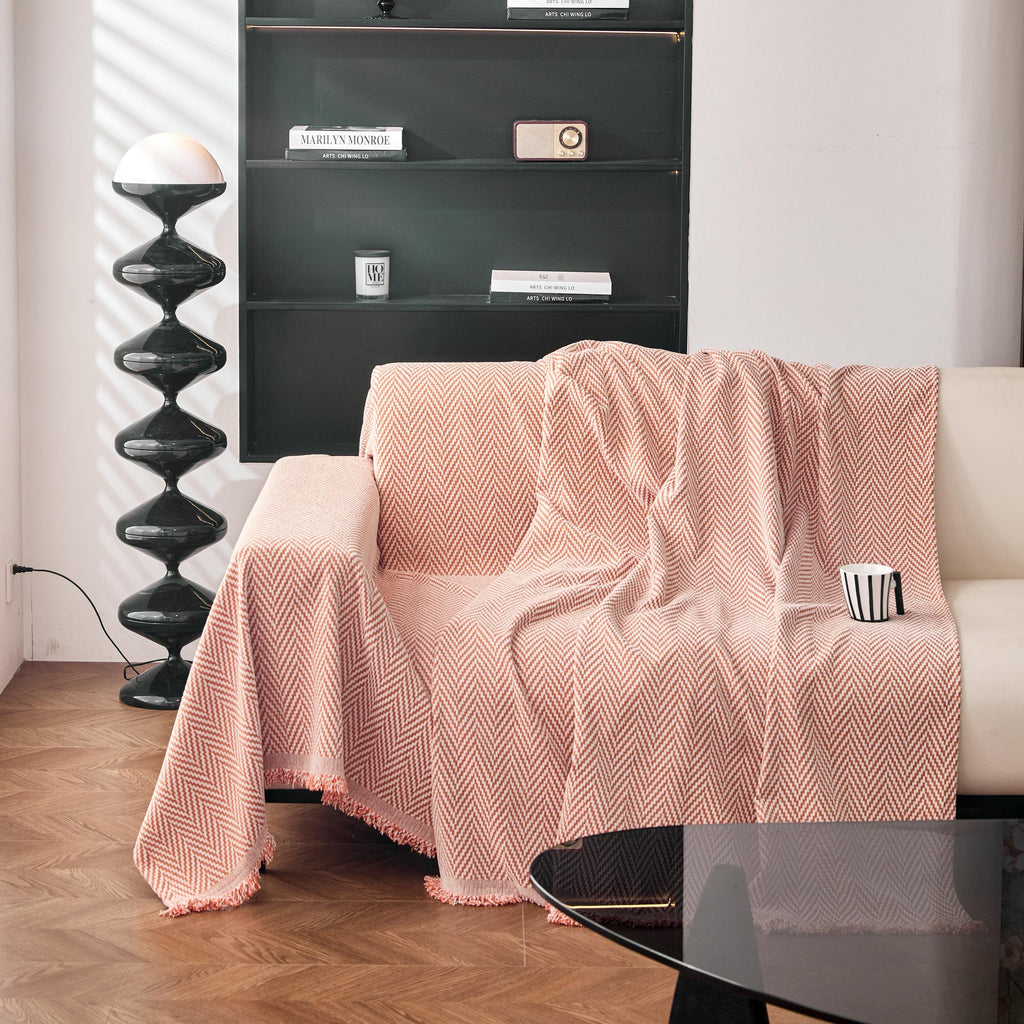 Vibrant Chevron Sofa Cover, Woven Herringbone Couch Throw, Boho Fringe Blanket, Geometric Slipcover for Instant Makeover
