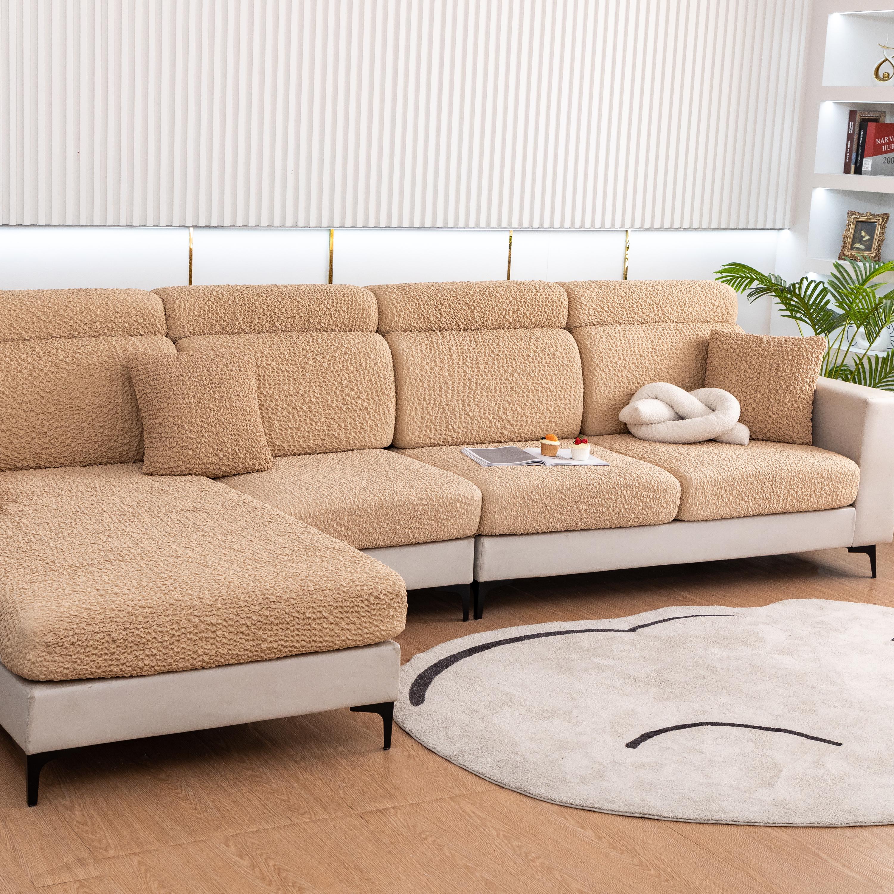 Vibrant Seersucker Sofa Cushion Cover, Stretchy Chaise Slipcover