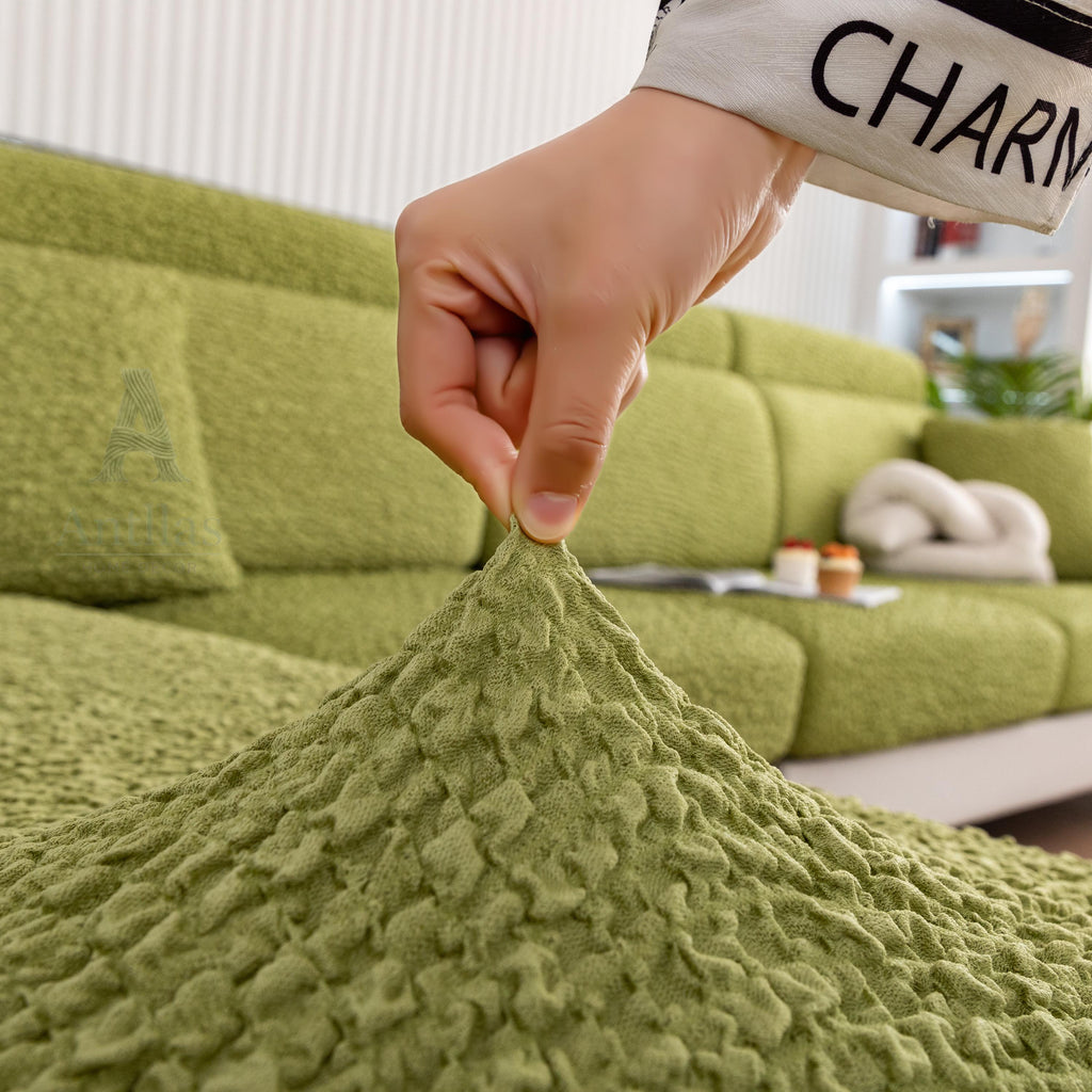 Vibrant Seersucker Sofa Cushion Cover, Stretchy Chaise Slipcover
