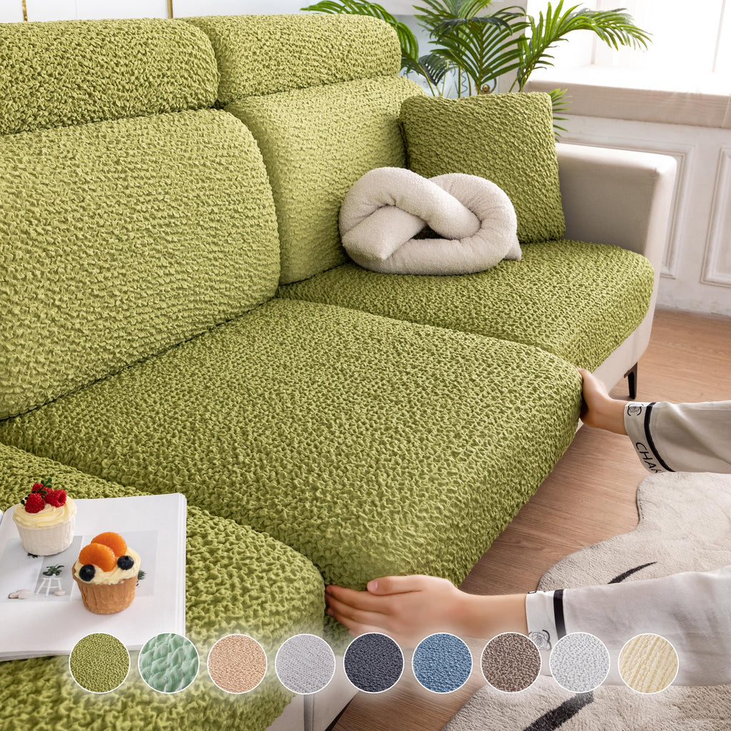 Vibrant Seersucker Sofa Cushion Cover, Stretchy Chaise Slipcover