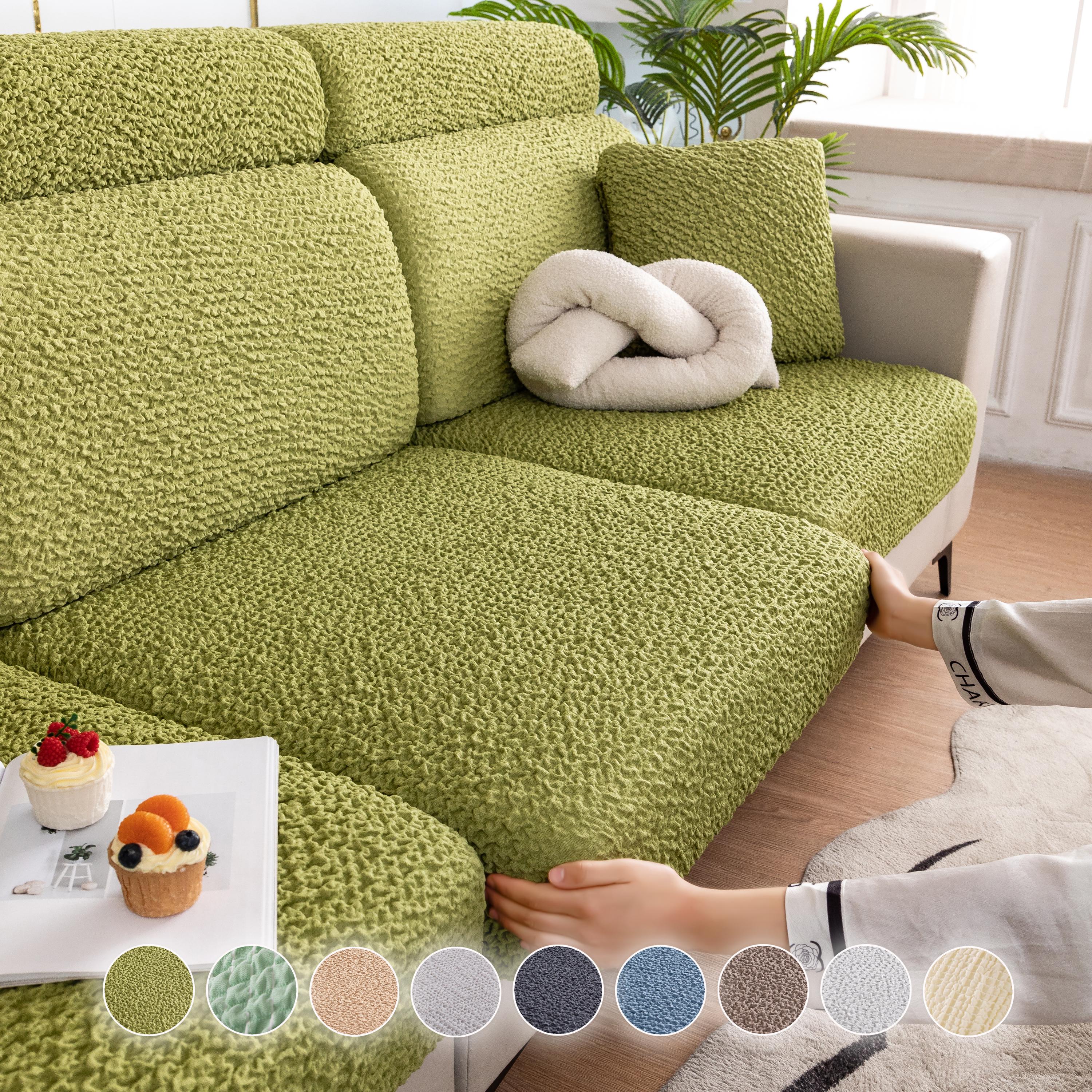 Vibrant Seersucker Sofa Cushion Cover, Stretchy Chaise Slipcover