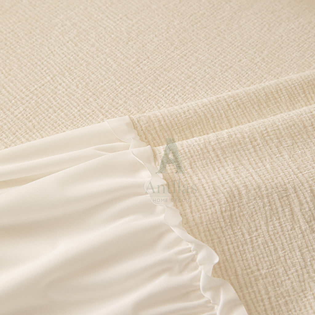 Vibrant Chenille Sofa Cover, Lace Ruffle Couch Throw, Skirted Slipcover for Instant Makeover