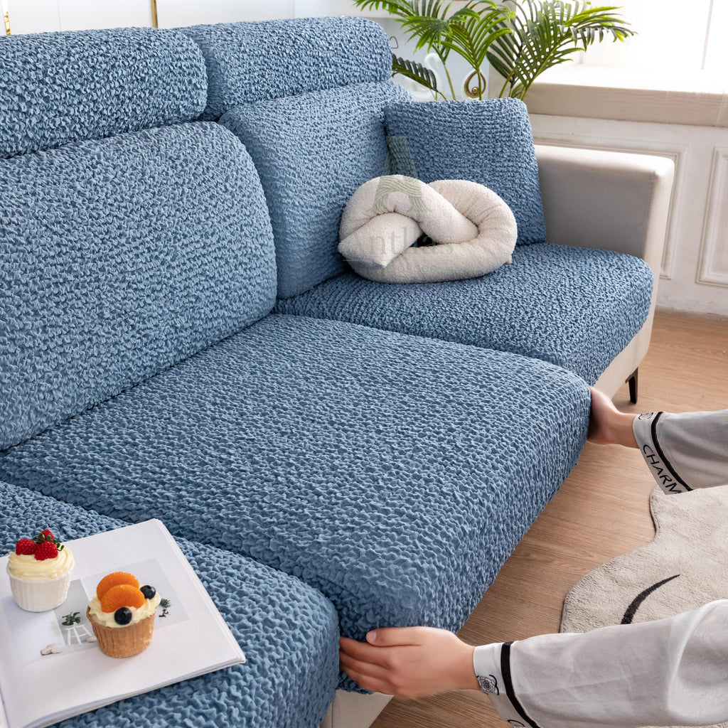 Vibrant Seersucker Sofa Cushion Cover, Stretchy Chaise Slipcover