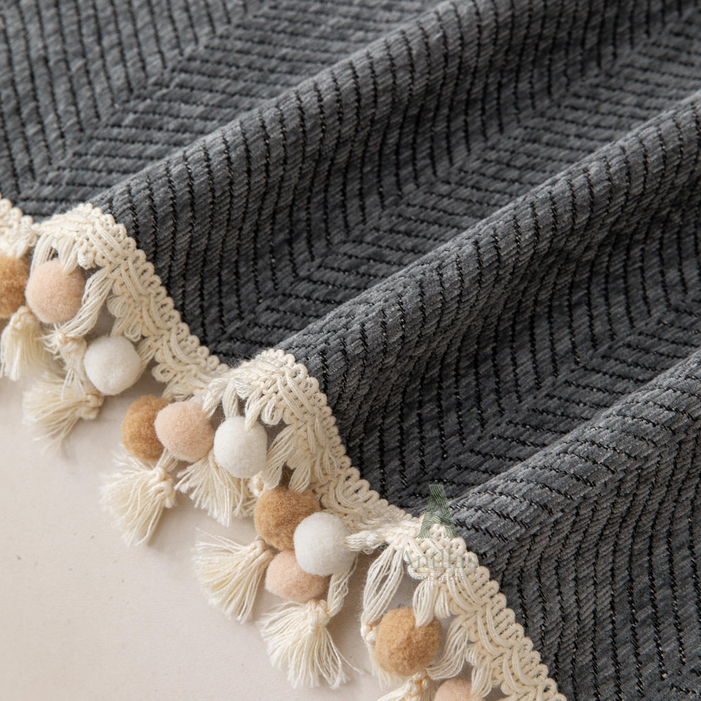 Thick Chenille Sofa Cover, Geometric Tufted Throw Blanket with Tassels, Couch Protector