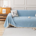 Solid Color Chenille Sofa Cover, Pom Pom Fringe Throw Blanket, Thick Couch Slipcover, Cozy Drape