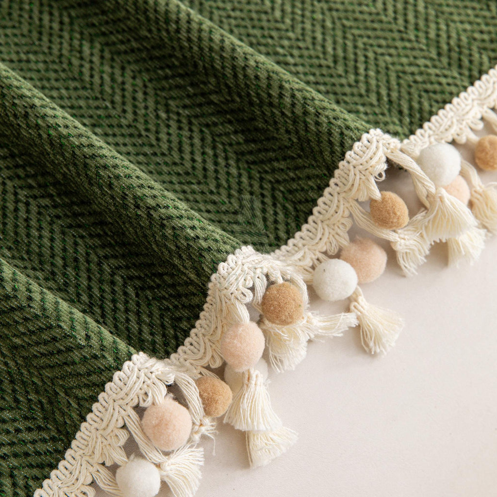 Solid Color Chenille Sofa Cover, Pom Pom Fringe Throw Blanket, Thick Couch Slipcover, Cozy Drape