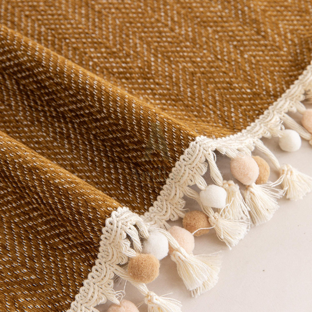 Solid Color Chenille Sofa Cover, Pom Pom Fringe Throw Blanket, Thick Couch Slipcover, Cozy Drape