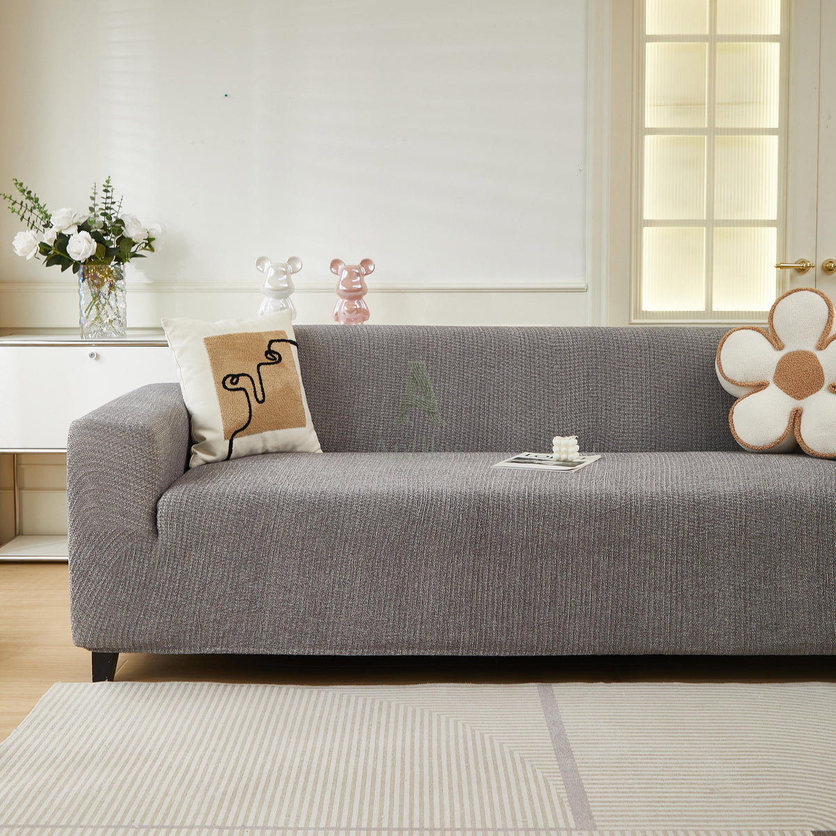 Chenille Sofa Cover, Linen Look Stretch Couch Cover, Full Wrap Sofa Protector for Modern Living Room