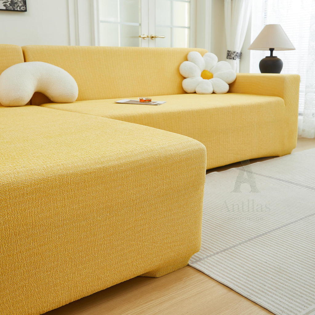 Modular L Shaped Sofa Cover, Chenille Linen Look Stretch Sectional Throw for Dopamine Living Room