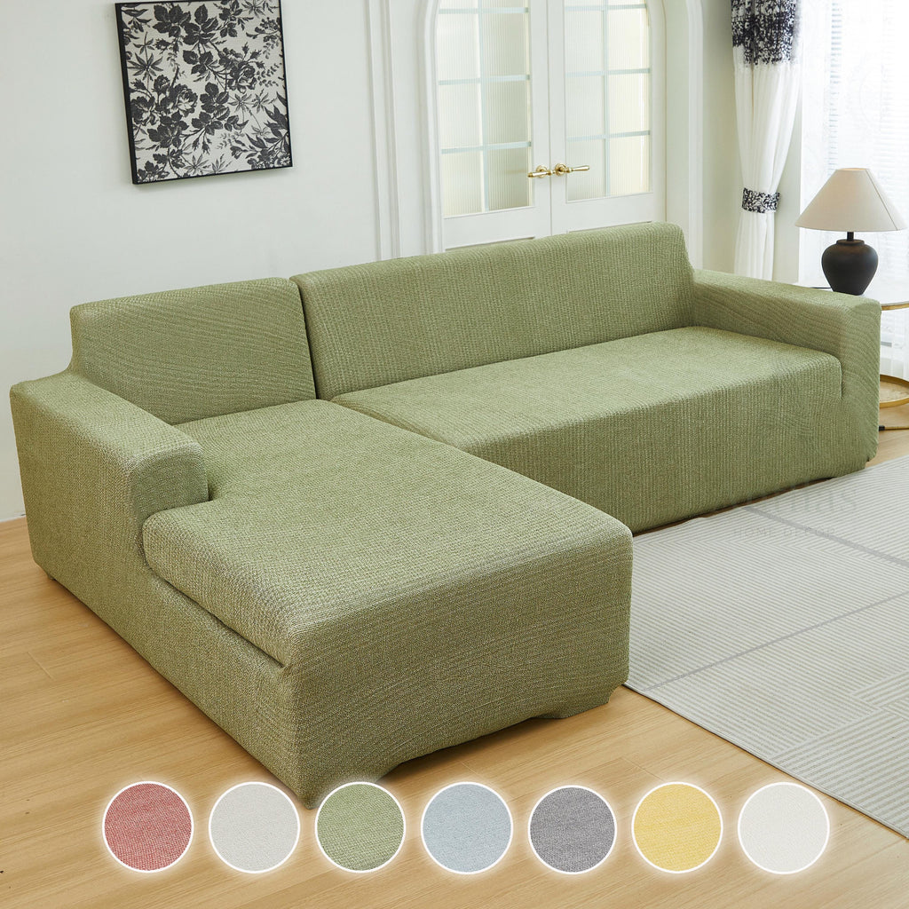 Modular L Shaped Sofa Cover, Chenille Linen Look Stretch Sectional Throw for Dopamine Living Room