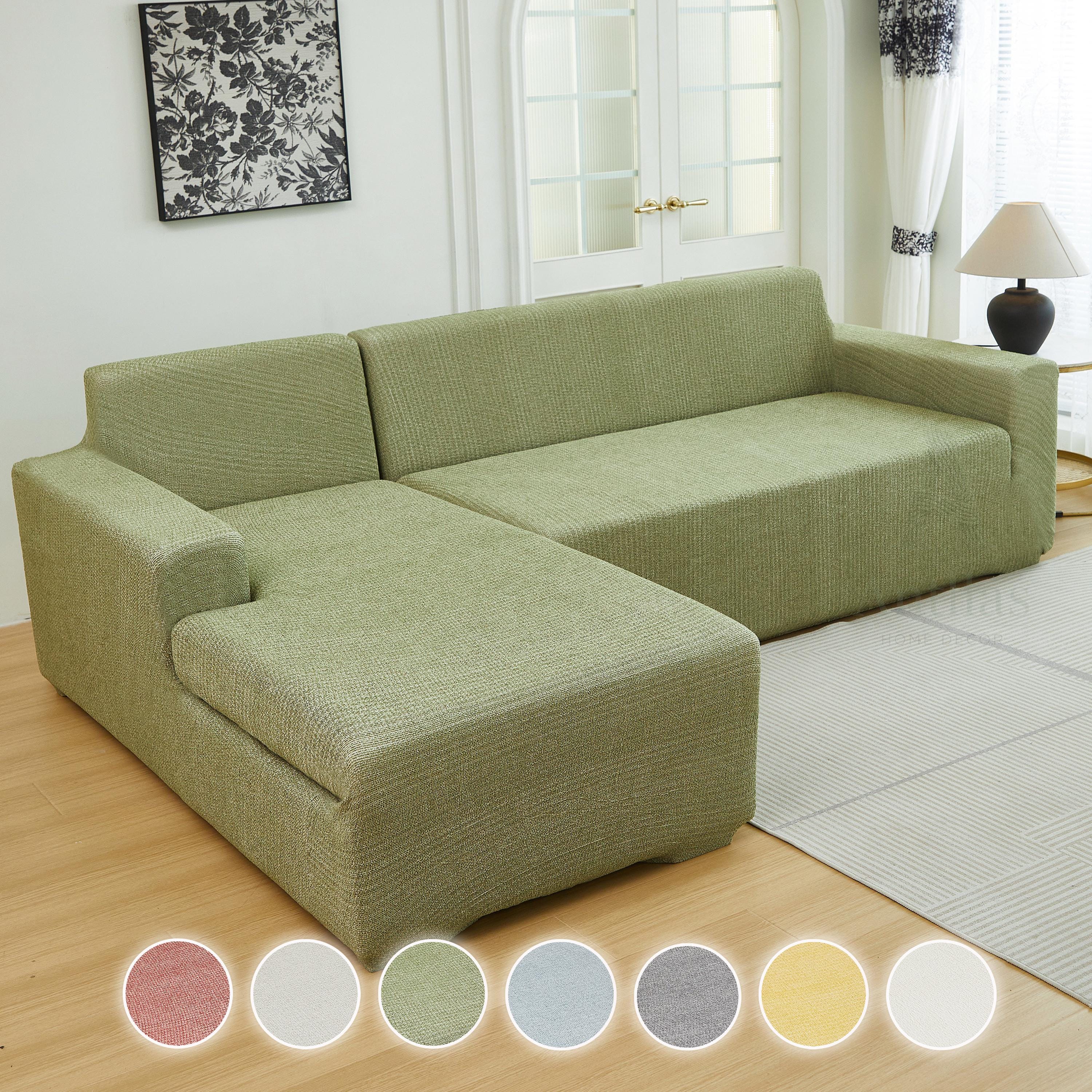 Modular L Shaped Sofa Cover, Chenille Linen Look Stretch Sectional Throw for Dopamine Living Room
