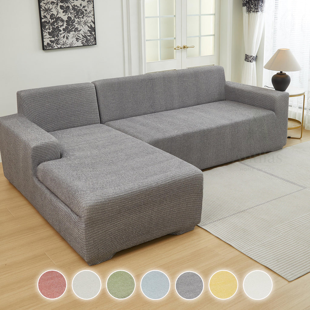 Modular L Shaped Sofa Cover, Chenille Linen Look Stretch Sectional Throw for Dopamine Living Room