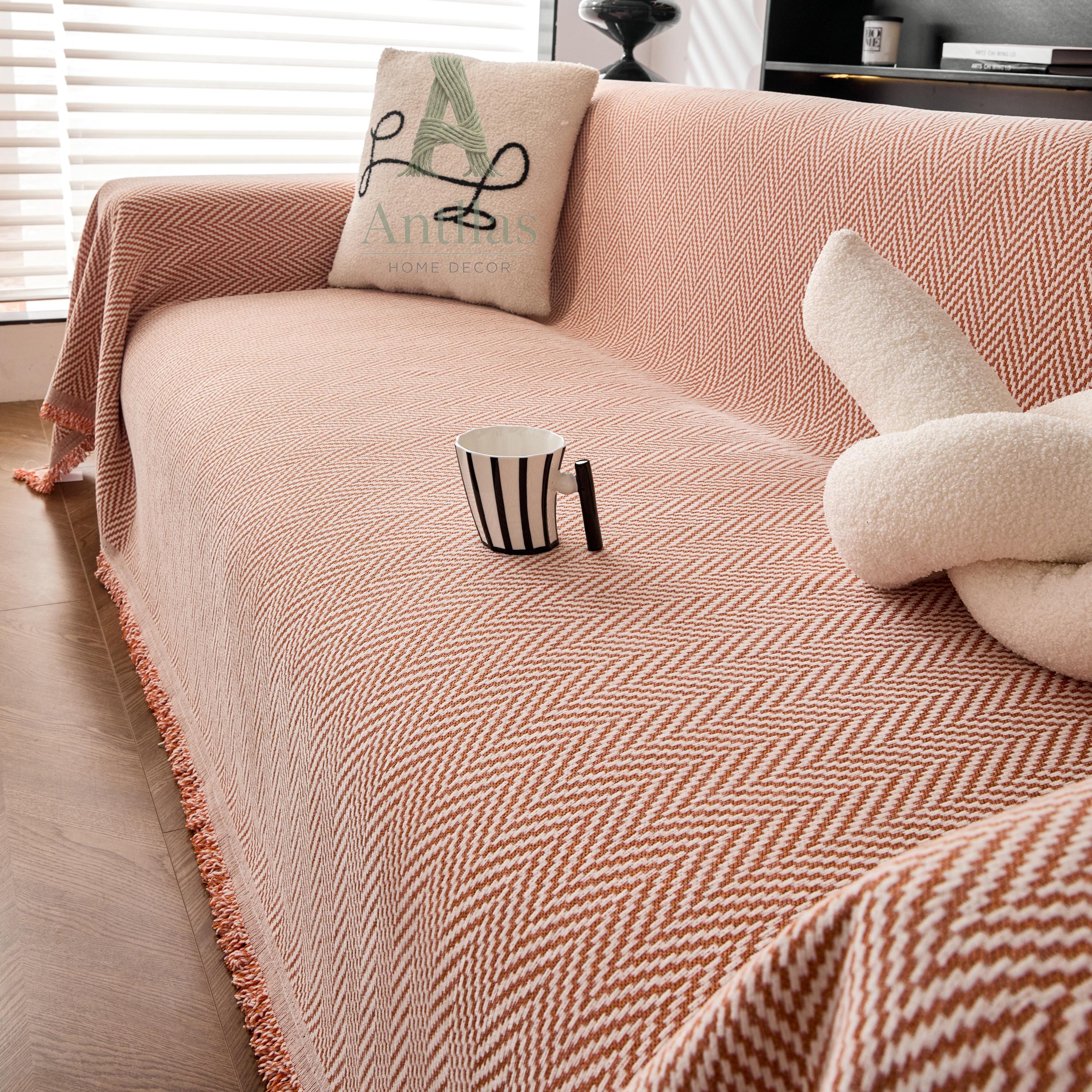 Vibrant Chevron Sofa Cover, Woven Herringbone Couch Throw, Boho Fringe Blanket, Geometric Slipcover for Instant Makeover
