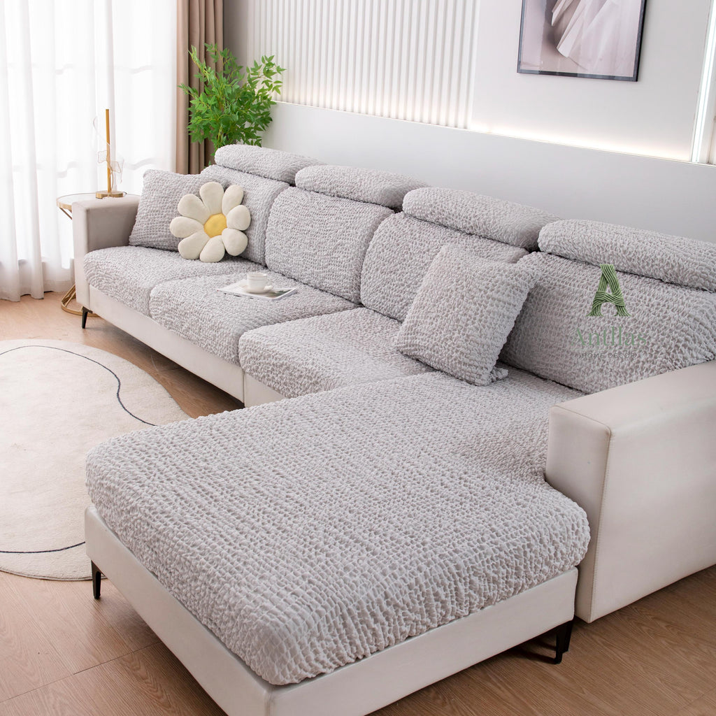 Vibrant Seersucker Sofa Cushion Cover, Stretchy Chaise Slipcover