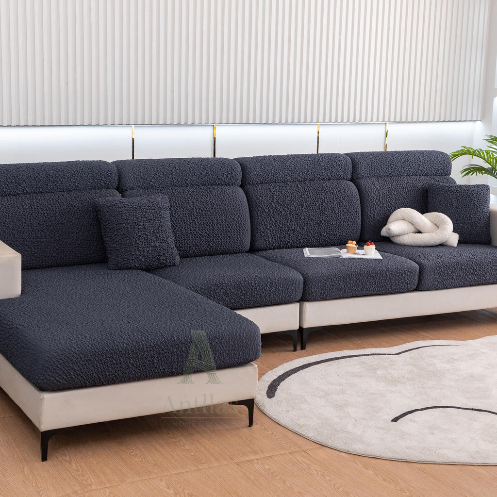 Vibrant Seersucker Sofa Cushion Cover, Stretchy Chaise Slipcover