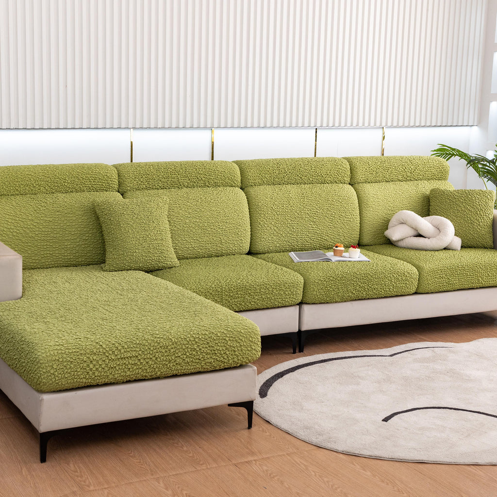 Vibrant Seersucker Sofa Cushion Cover, Stretchy Chaise Slipcover