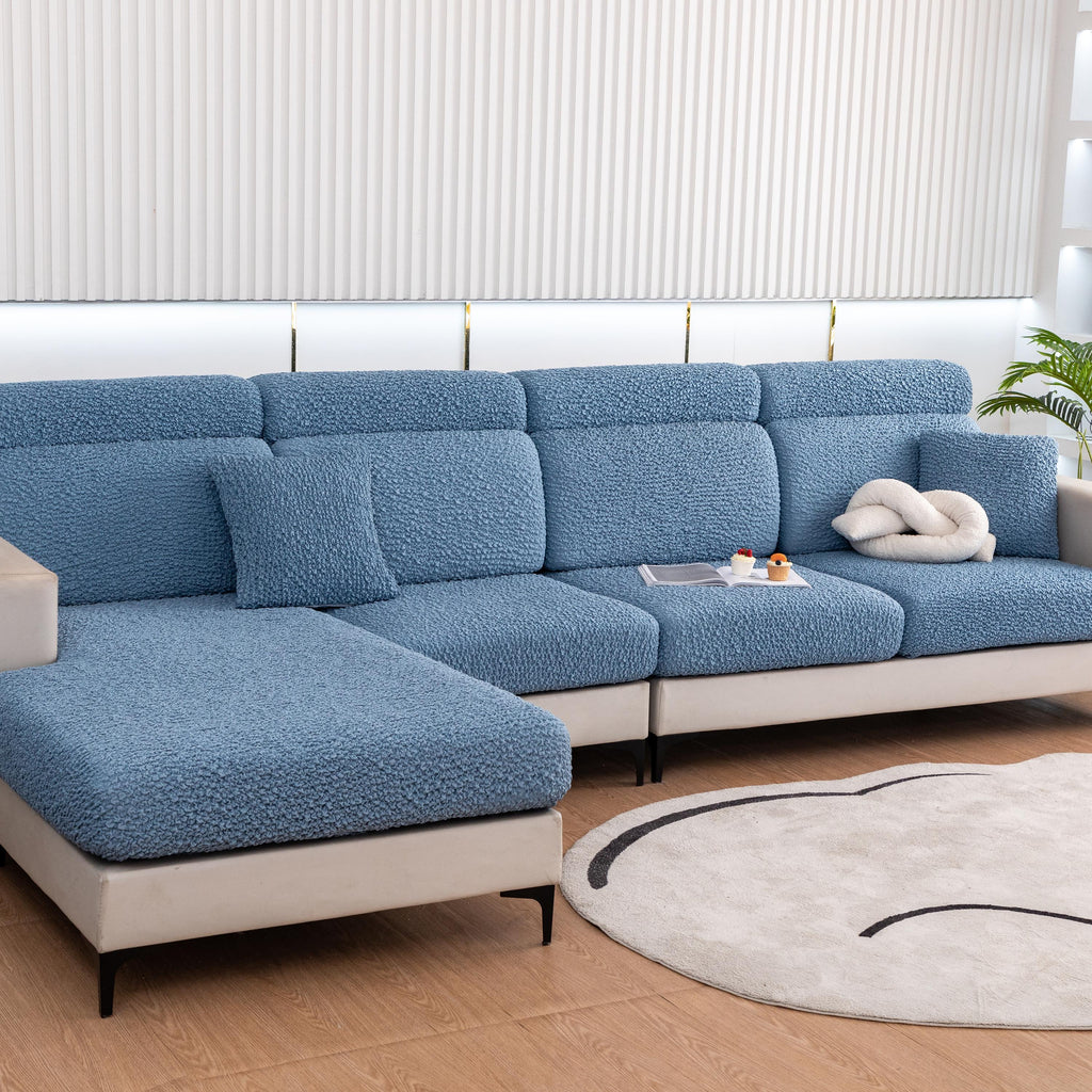 Vibrant Seersucker Sofa Cushion Cover, Stretchy Chaise Slipcover