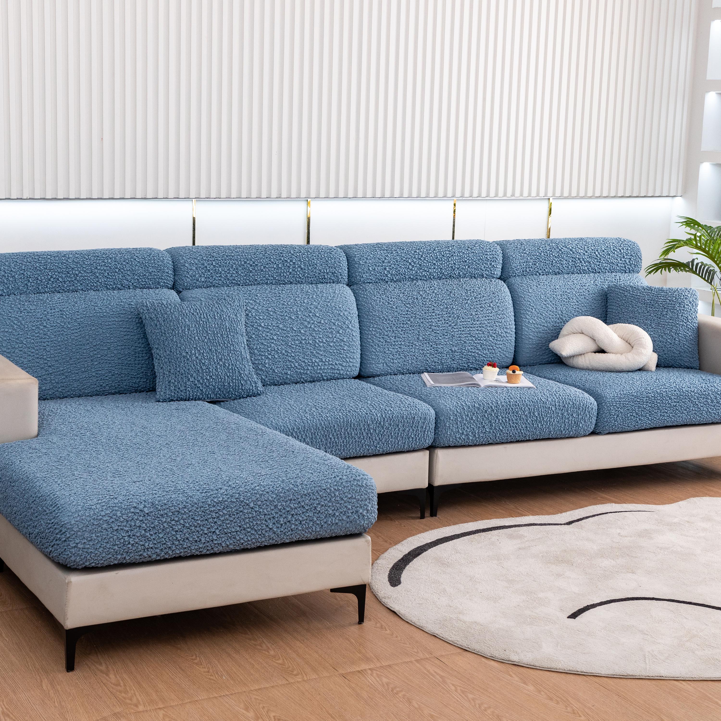 Vibrant Seersucker Sofa Cushion Cover, Stretchy Chaise Slipcover