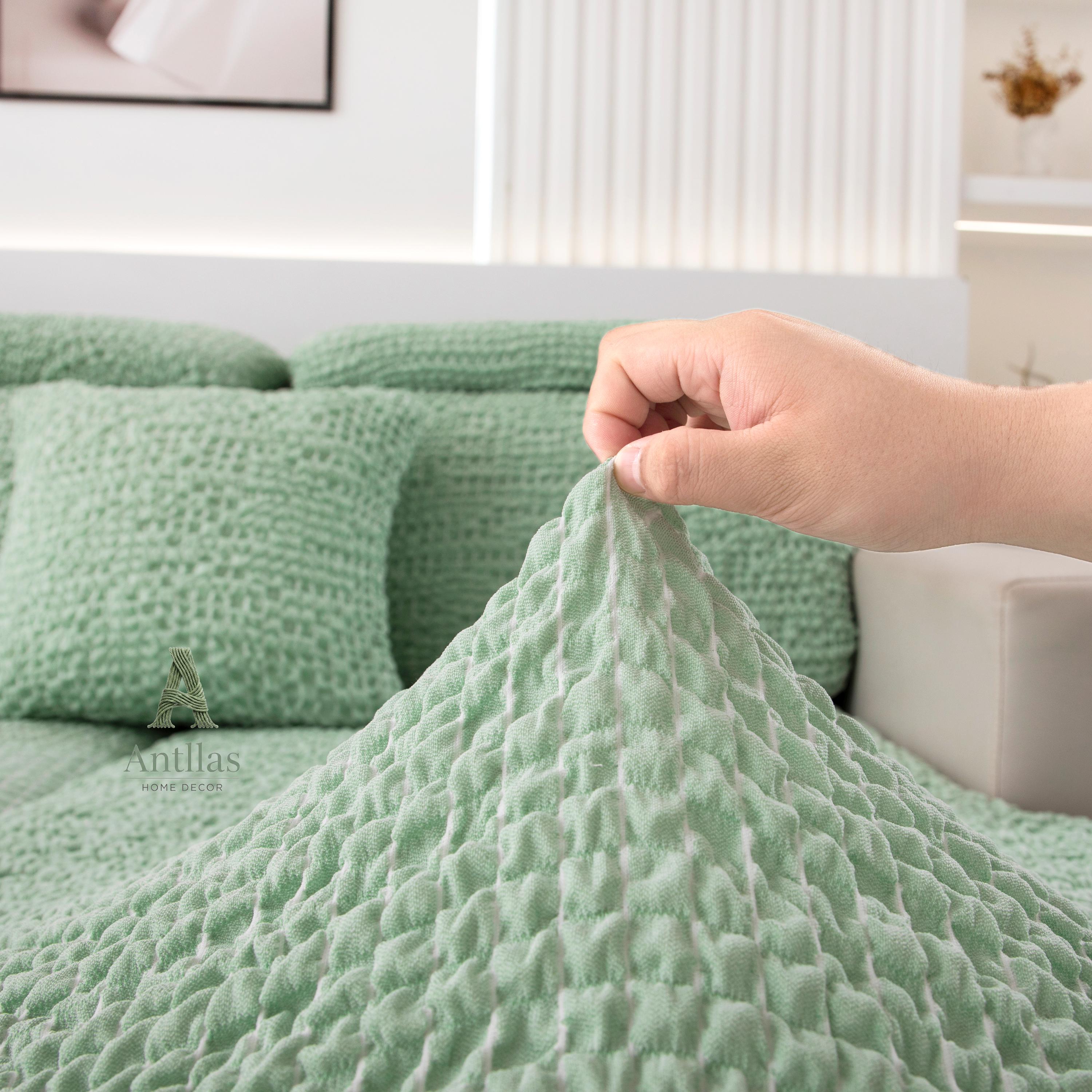 Vibrant Seersucker Sofa Cushion Cover, Stretchy Chaise Slipcover
