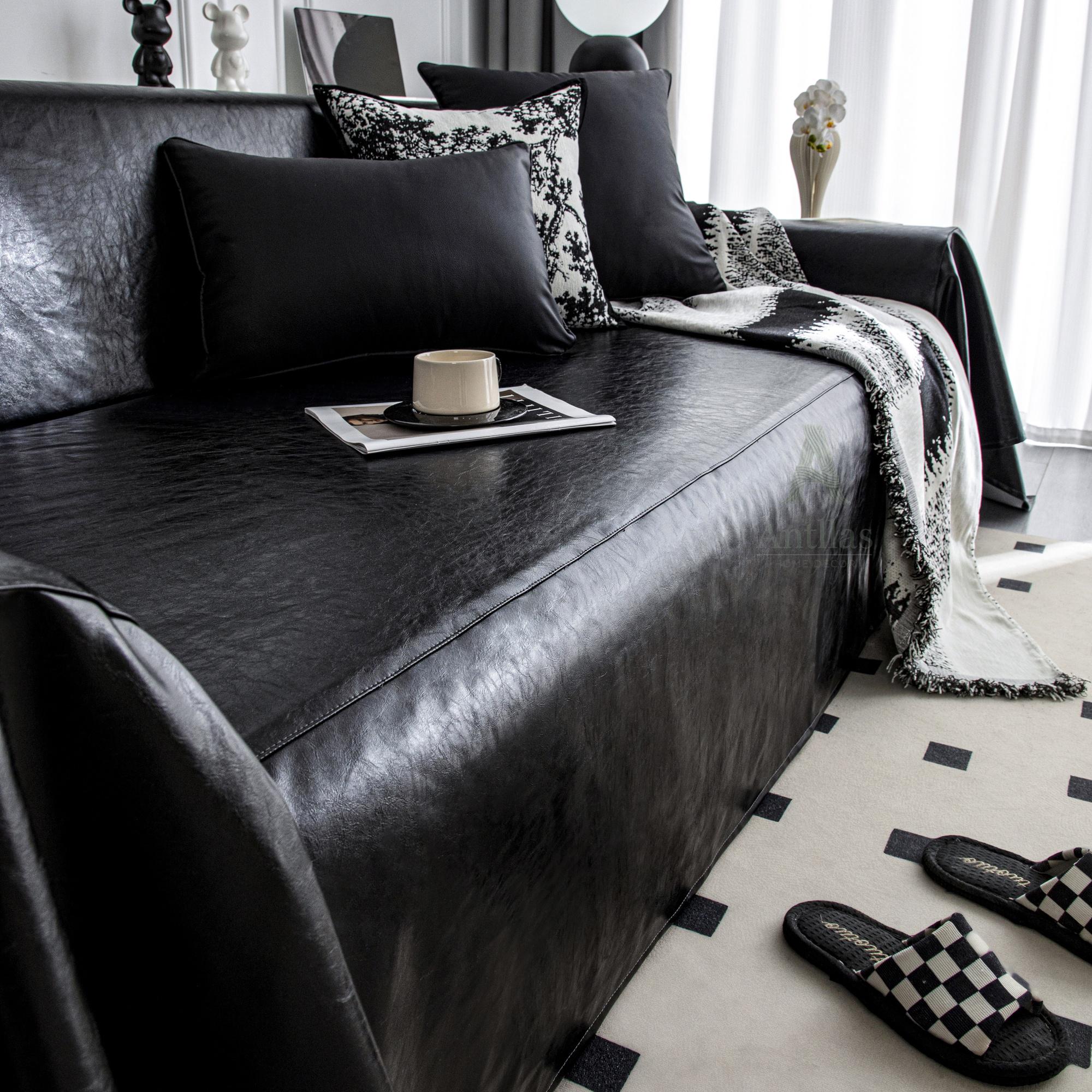 Matte Faux Leather Sofa Cover, Waterproof Cat Scratch Couch Throw, Pet Friendly Sofa Protector Blanket