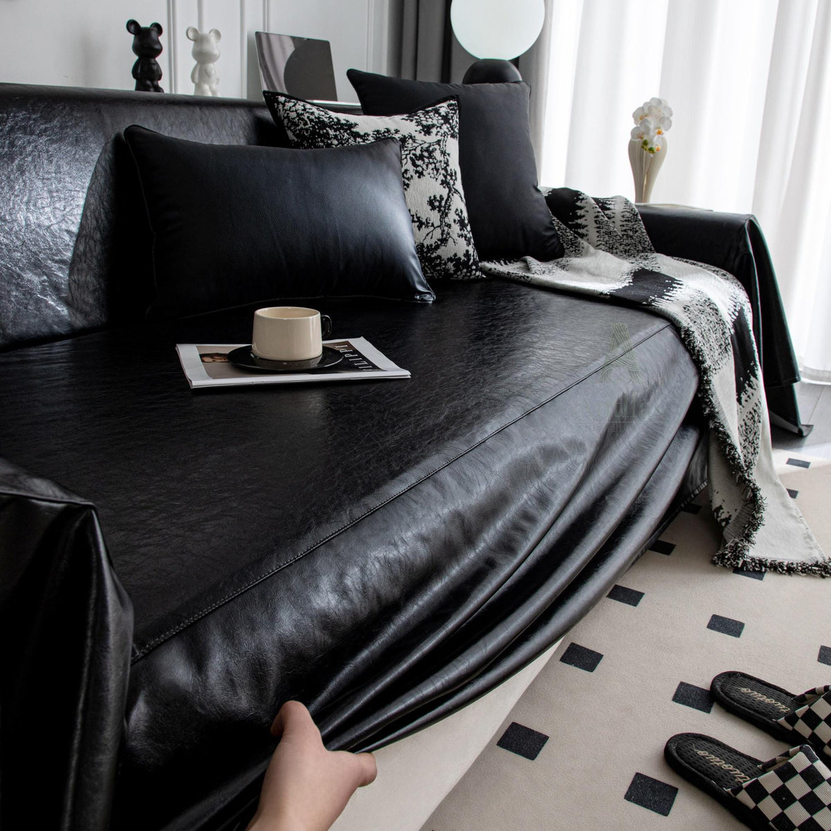 Matte Faux Leather Sofa Cover, Waterproof Cat Scratch Couch Throw, Pet Friendly Sofa Protector Blanket