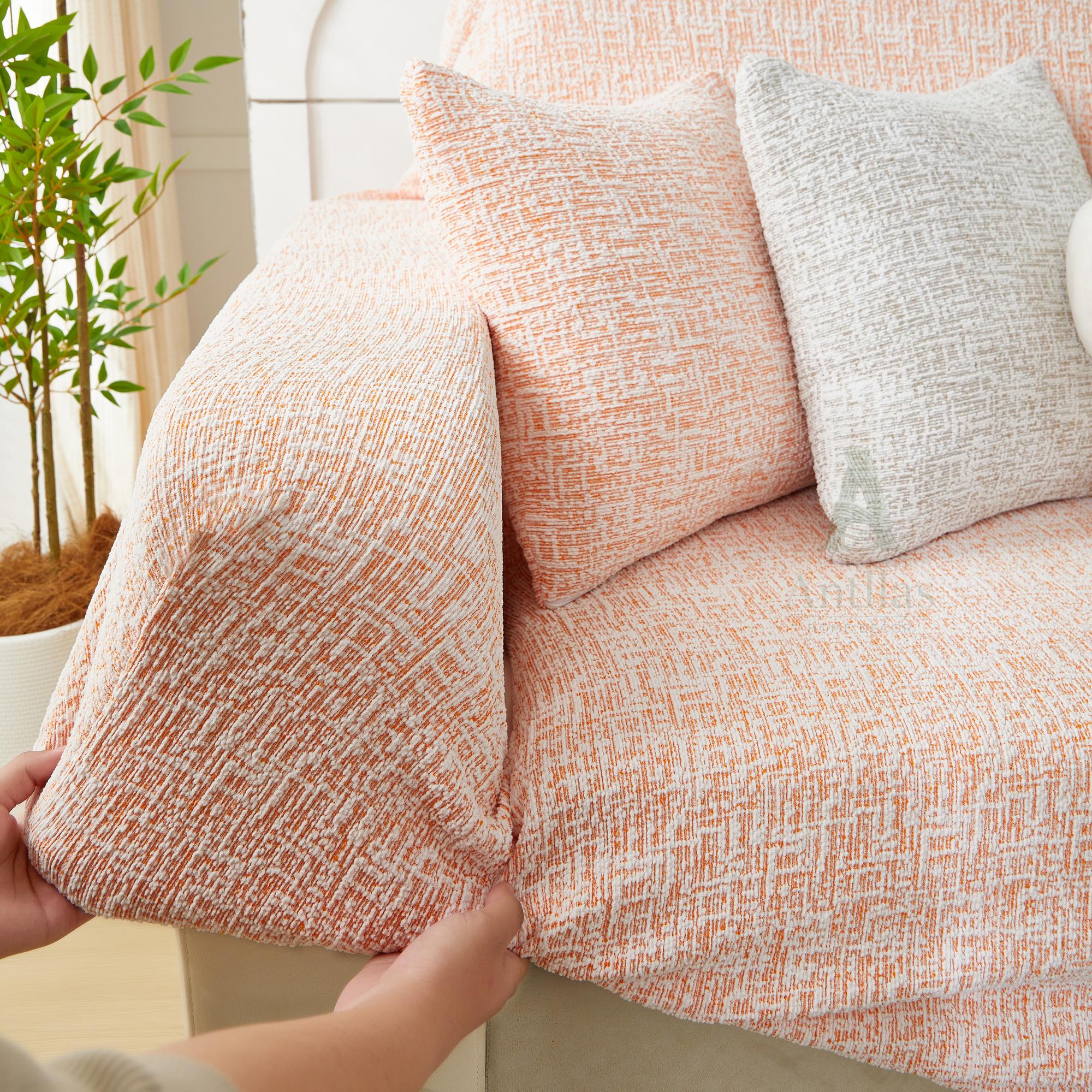 Chenille Sofa Cover, Stretch Sectional Slipcover, Full Wrap Couch Protector for L Shaped Sofa, Colorful Room Decor