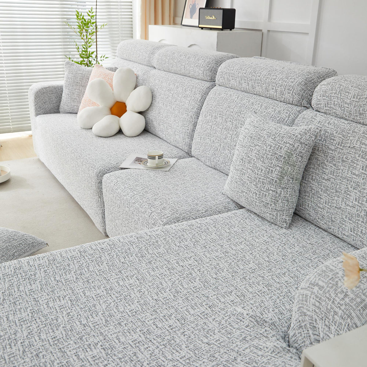Chenille Sofa Cover, Stretch Sectional Slipcover, Full Wrap Couch Protector for L Shaped Sofa, Colorful Room Decor
