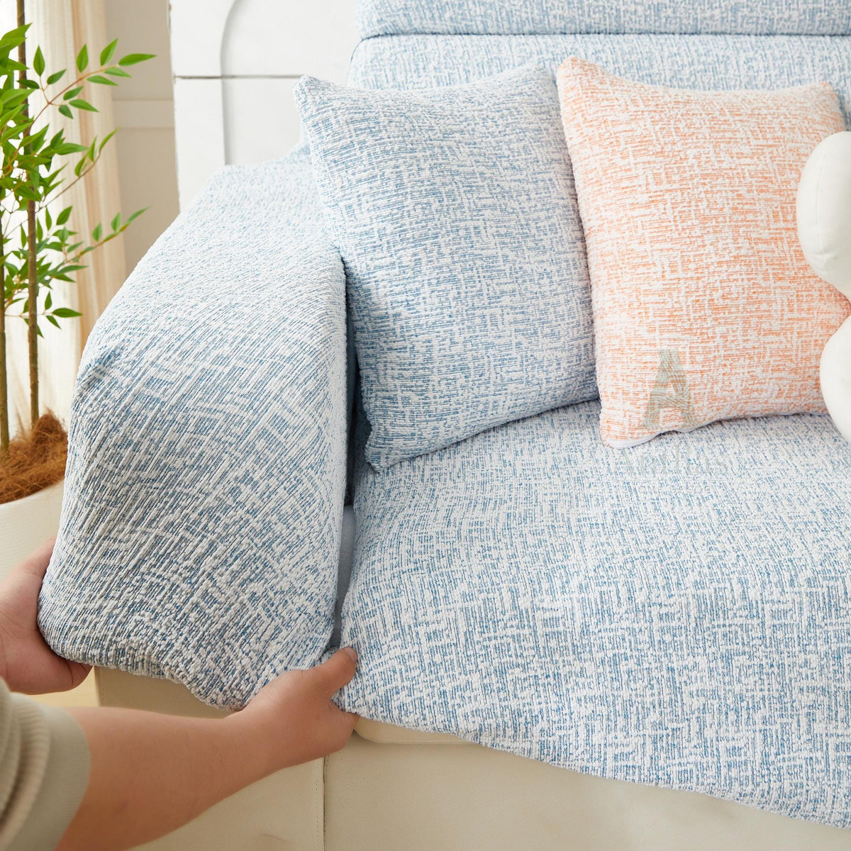 Chenille Sofa Cover, Stretch Sectional Slipcover, Full Wrap Couch Protector for L Shaped Sofa, Colorful Room Decor