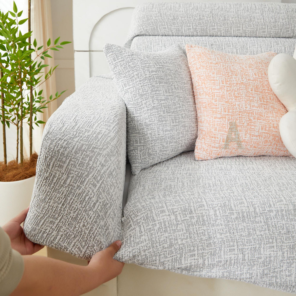 Chenille Sofa Cover, Stretch Sectional Slipcover, Full Wrap Couch Protector for L Shaped Sofa, Colorful Room Decor
