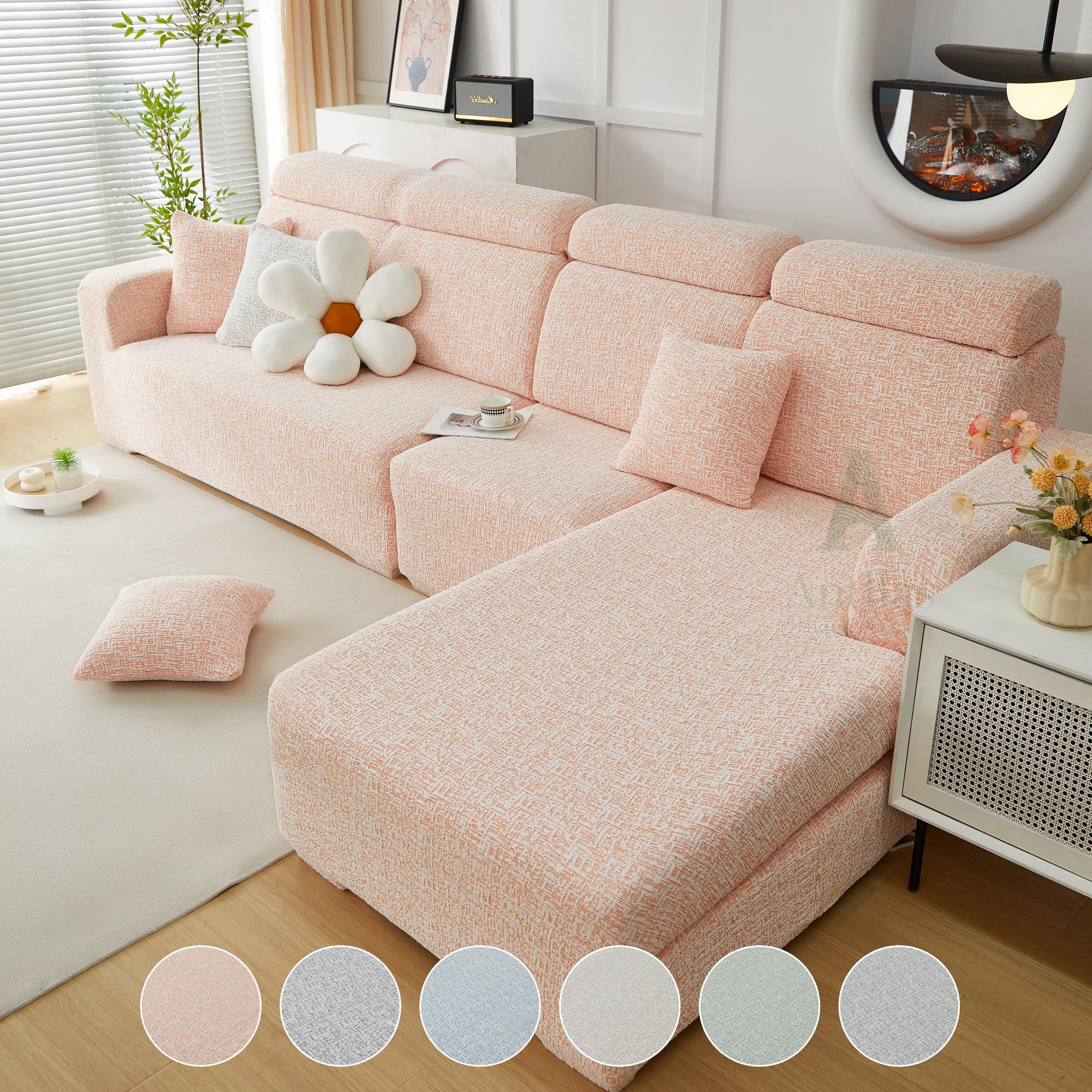 Chenille Sofa Cover, Stretch Sectional Slipcover, Full Wrap Couch Protector for L Shaped Sofa, Colorful Room Decor