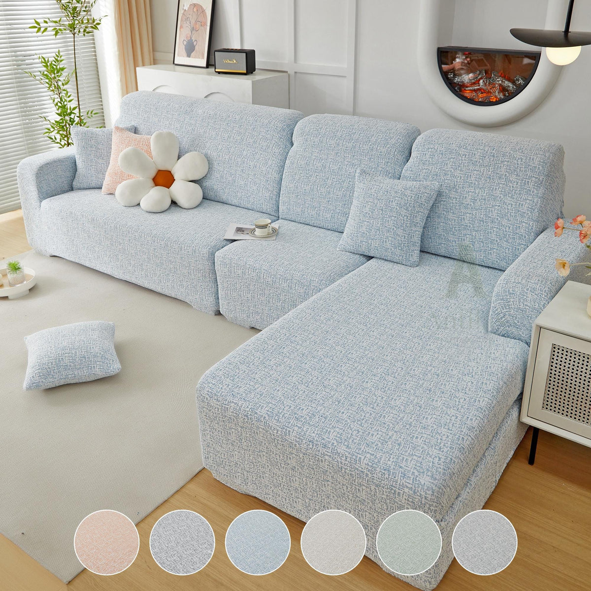 Chenille Sofa Cover, Stretch Sectional Slipcover, Full Wrap Couch Protector for L Shaped Sofa, Colorful Room Decor