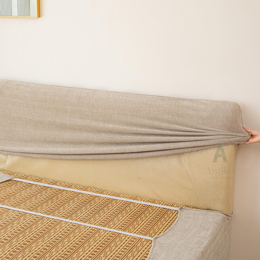 Pet Friendly Bed Base Cover & Headboard Slipcover Set, Scratch Resistant Box Spring Wrap, Stretch Bed Frame Protector