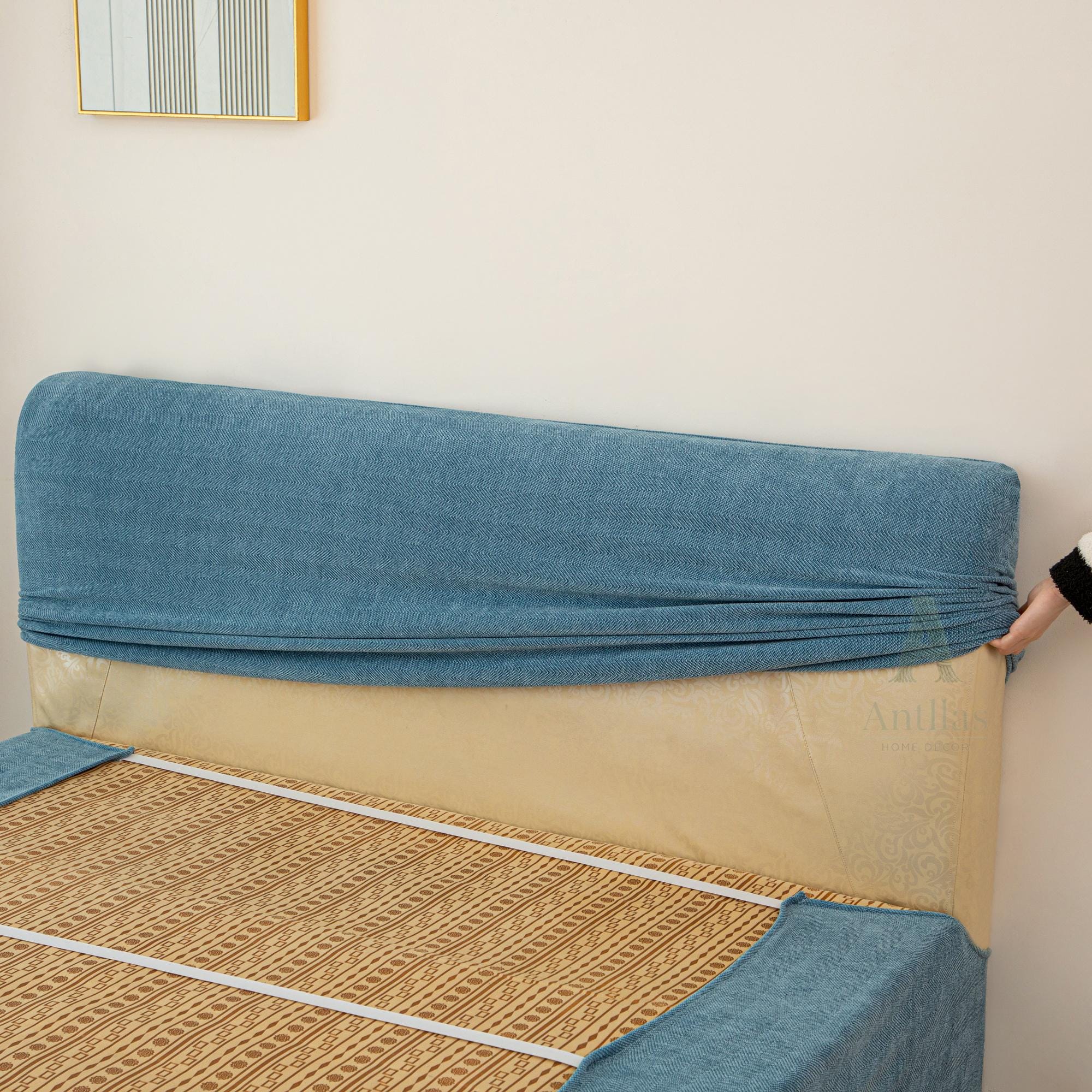 Pet Friendly Bed Base Cover & Headboard Slipcover Set, Scratch Resistant Box Spring Wrap, Stretch Bed Frame Protector