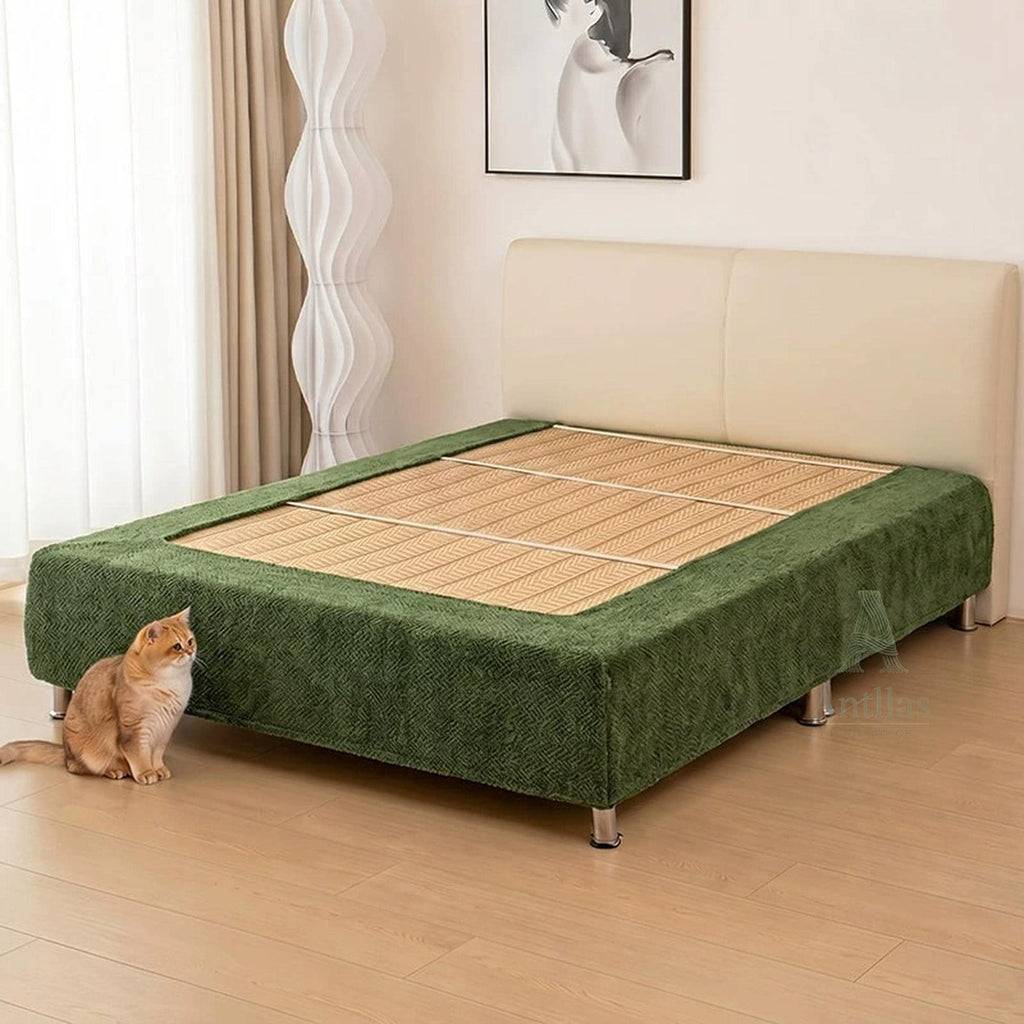 Pet Friendly Bed Base Cover & Headboard Slipcover Set, Scratch Resistant Box Spring Wrap, Stretch Bed Frame Protector