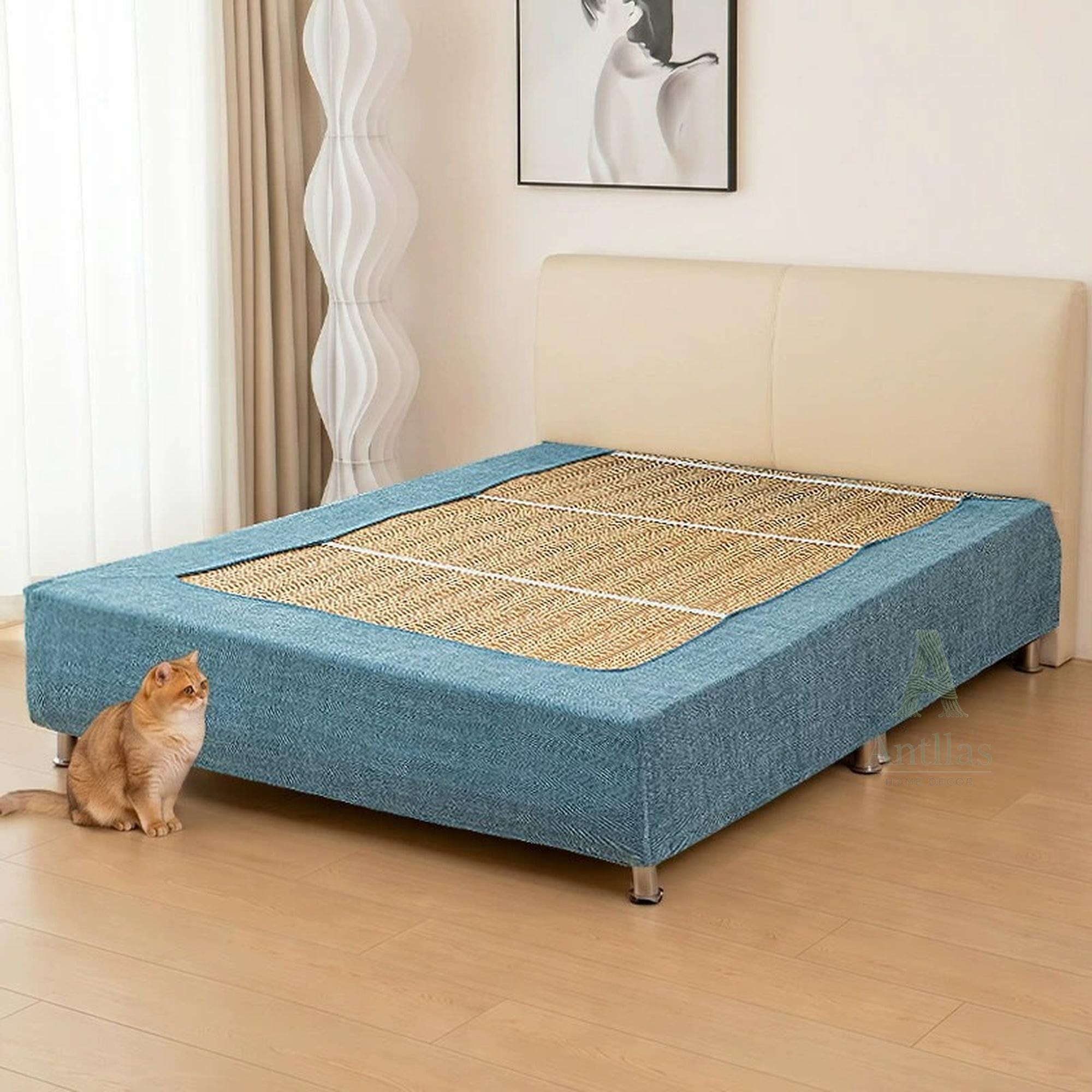 Pet Friendly Bed Base Cover & Headboard Slipcover Set, Scratch Resistant Box Spring Wrap, Stretch Bed Frame Protector