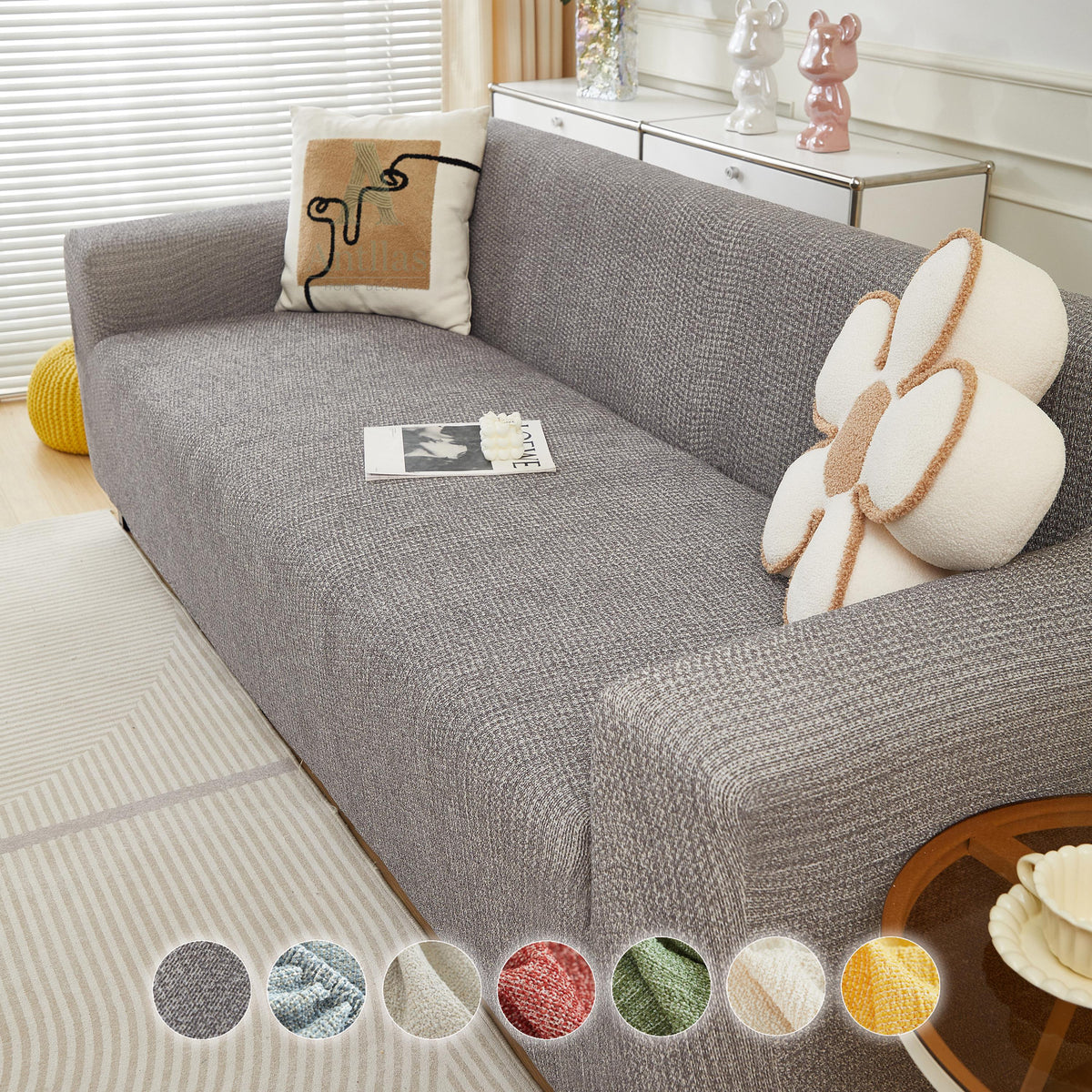 Chenille Sofa Cover, Linen Look Stretch Couch Cover, Full Wrap Sofa Protector for Modern Living Room