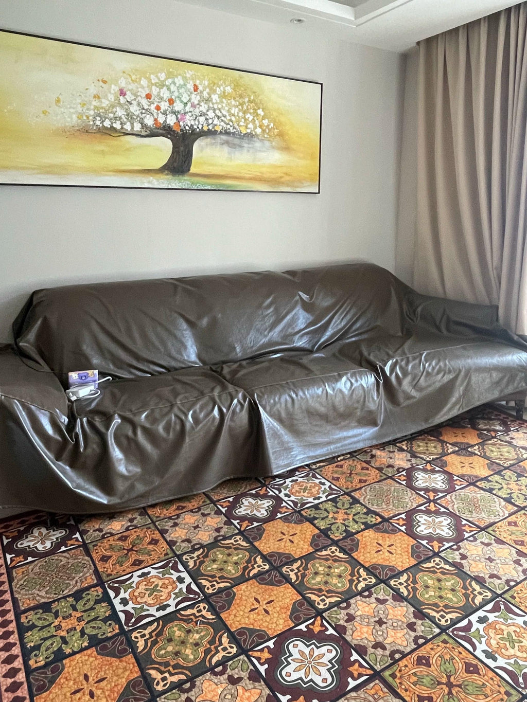 Matte Faux Leather Sofa Cover, Waterproof Cat Scratch Couch Throw, Pet Friendly Sofa Protector Blanket