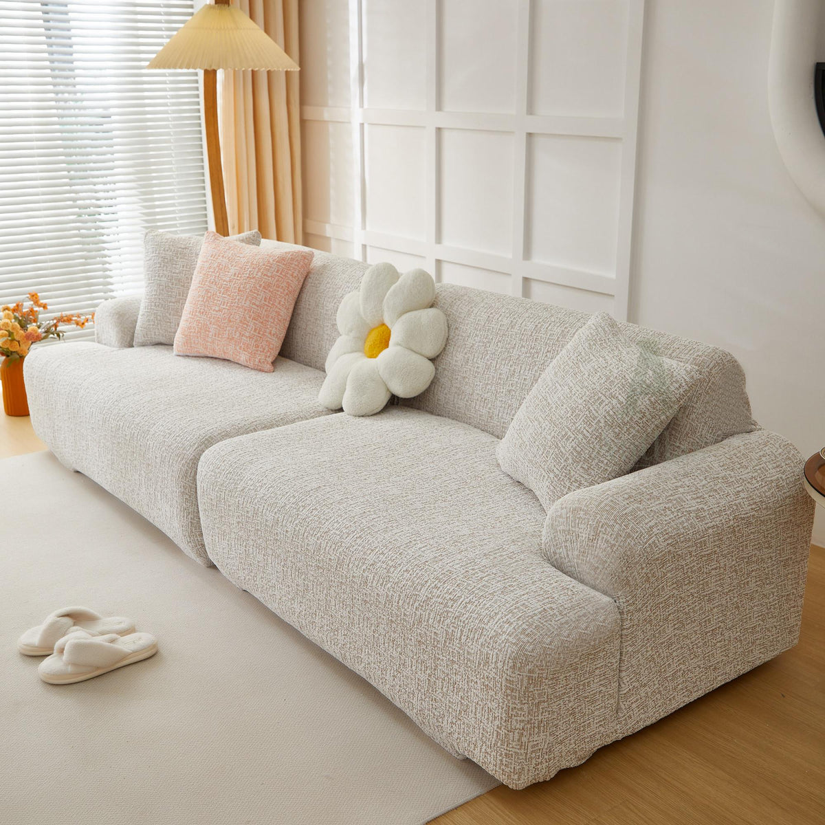 Chenille Full-Cover Sofa Slipcover – Soft, Skin-Friendly, Anti-Slip with Straps – Fits Modular, L-Shaped & Standard Sofas