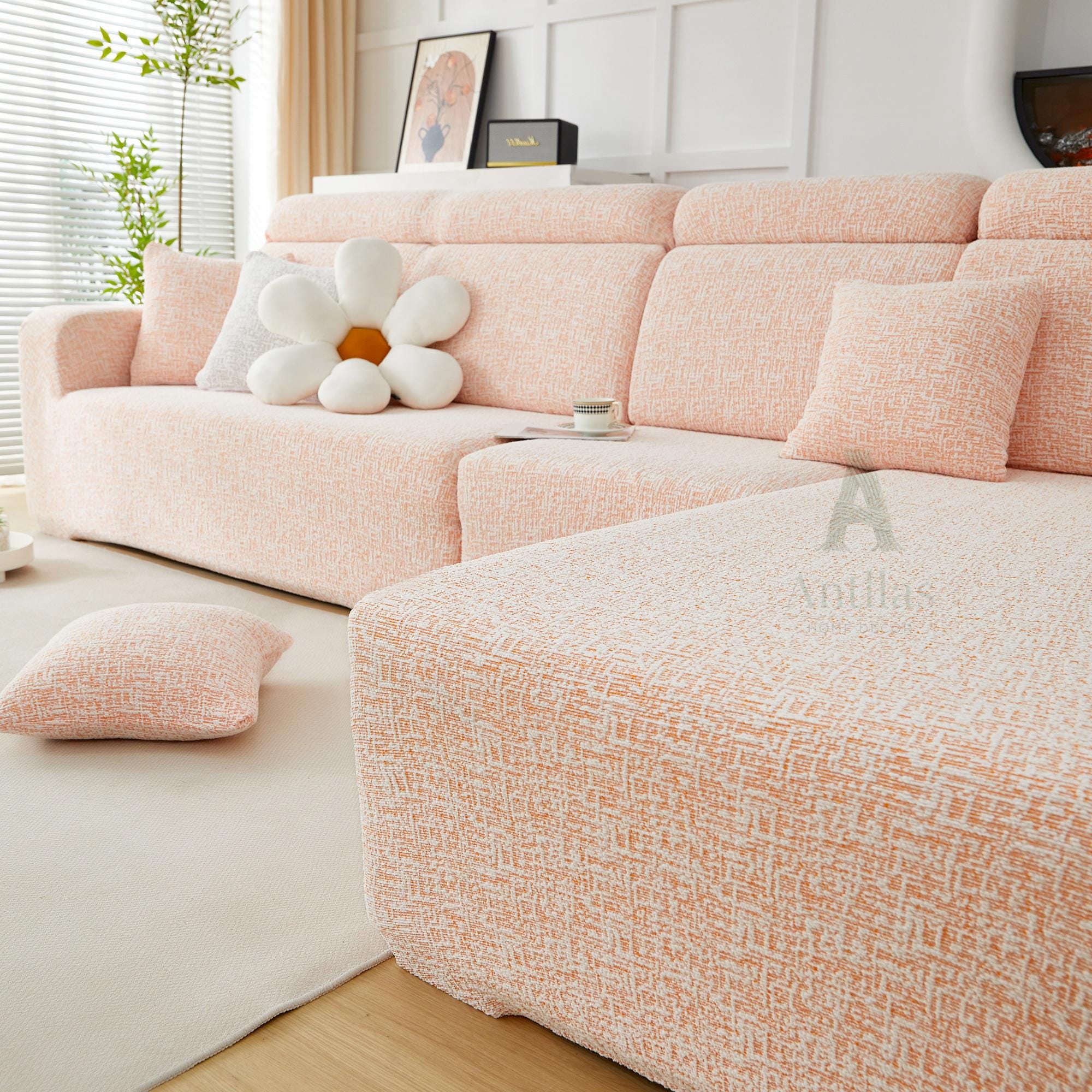 Chenille Sofa Cover, Stretch Sectional Slipcover, Full Wrap Couch Protector for L Shaped Sofa, Colorful Room Decor