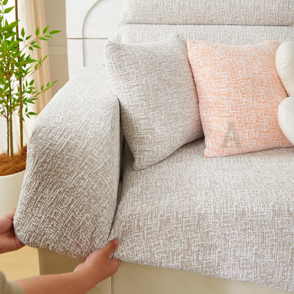 Chenille Sofa Cover, Stretch Sectional Slipcover, Full Wrap Couch Protector for L Shaped Sofa, Colorful Room Decor