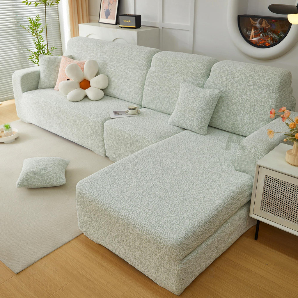 Chenille Sofa Cover, Stretch Sectional Slipcover, Full Wrap Couch Protector for L Shaped Sofa, Colorful Room Decor