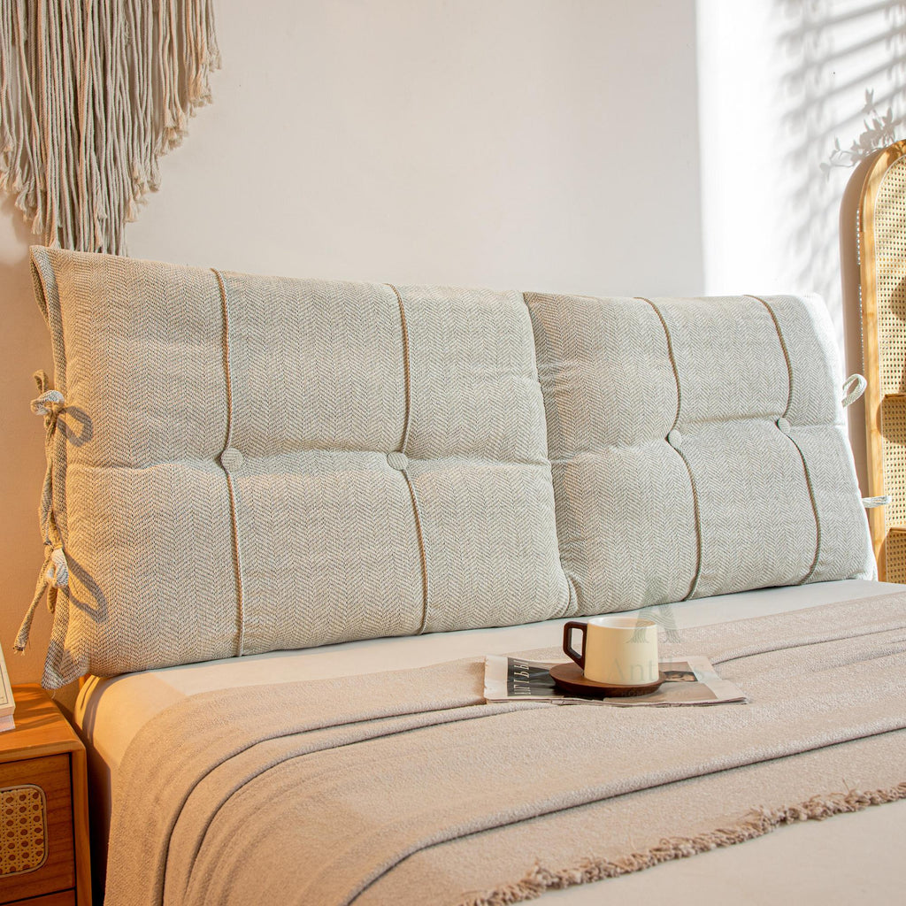 Chenille Headboard Cushion, Soft Bed Backrest, Anti-Collision Reading Pillow, Removable Upholstered Wall Bumper with Ties