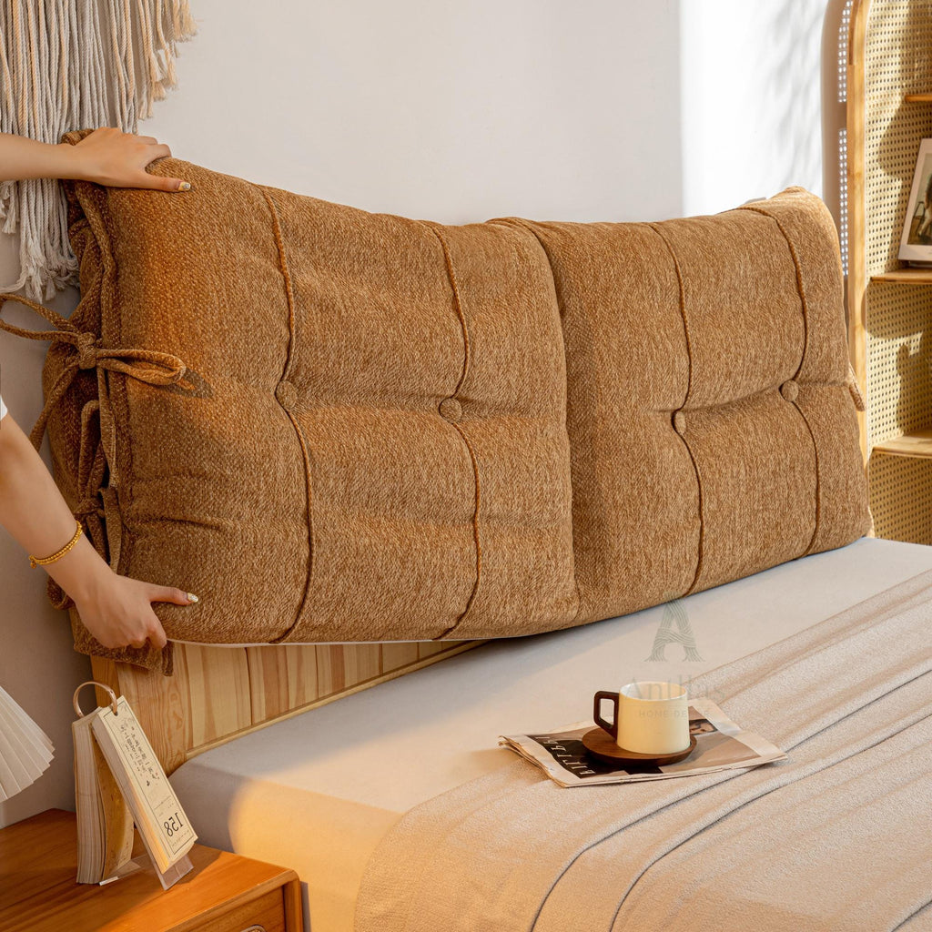 Chenille Headboard Cushion, Soft Bed Backrest, Anti-Collision Reading Pillow, Removable Upholstered Wall Bumper with Ties
