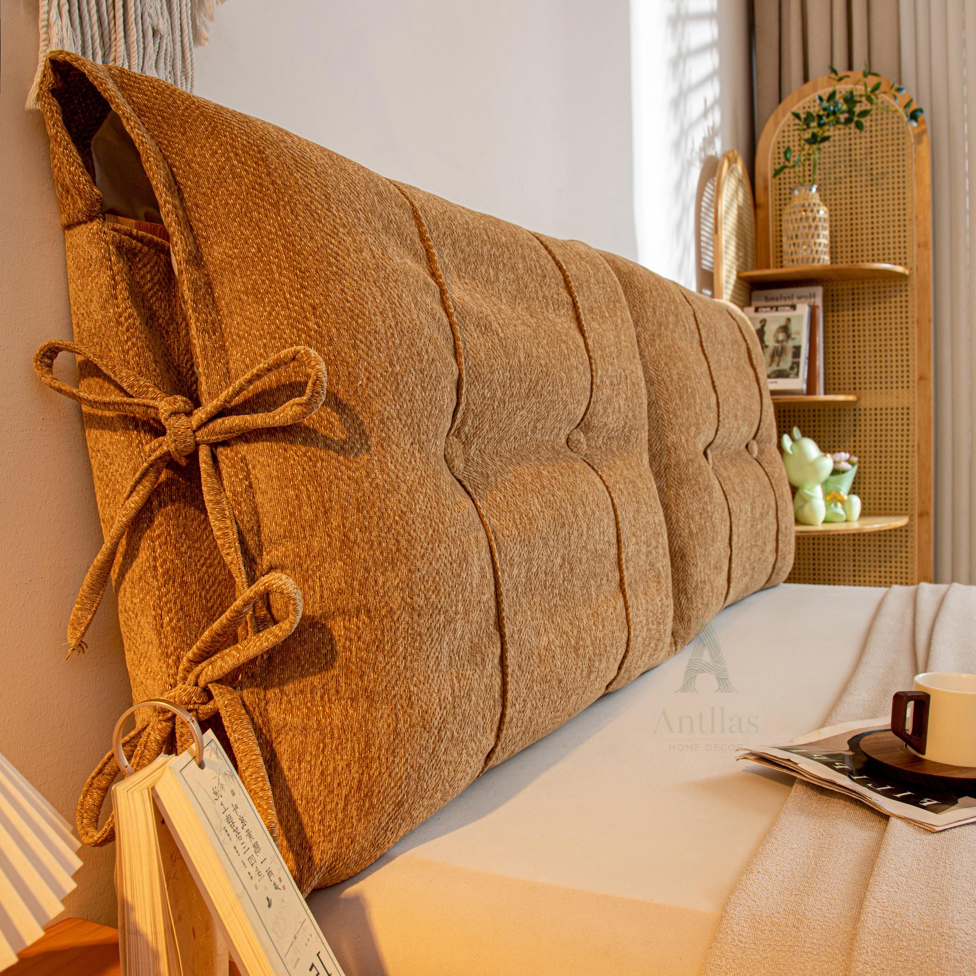 Chenille Headboard Cushion, Soft Bed Backrest, Anti-Collision Reading Pillow, Removable Upholstered Wall Bumper with Ties