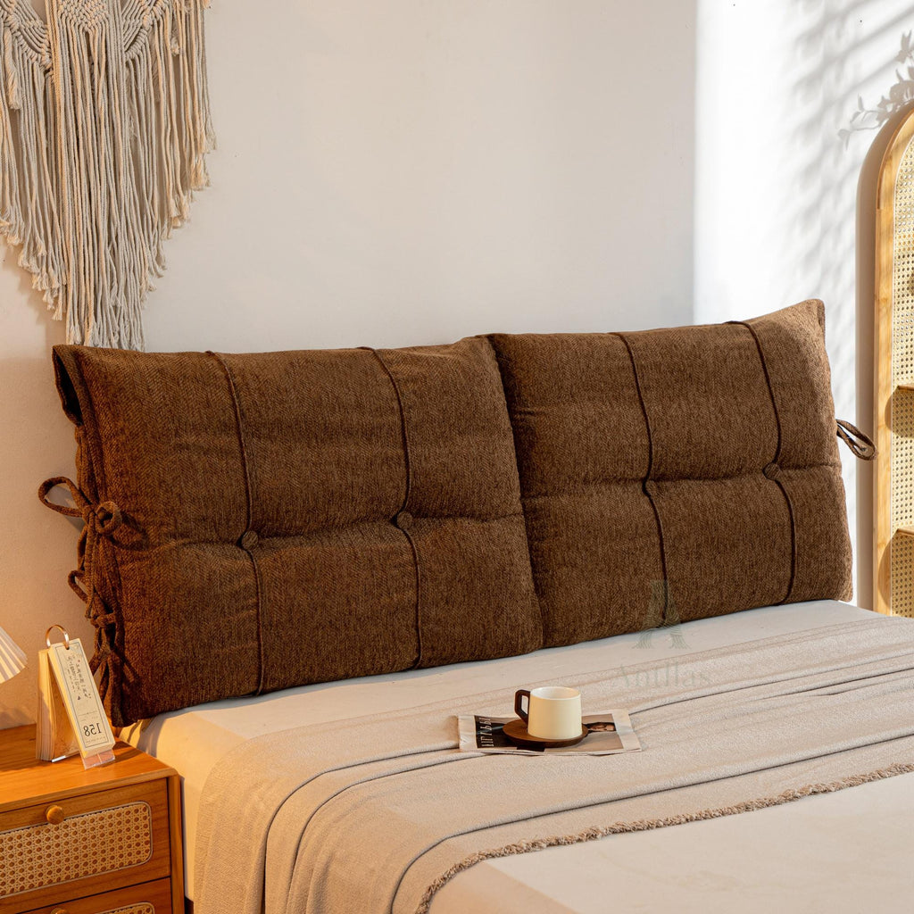 Chenille Headboard Cushion, Soft Bed Backrest, Anti-Collision Reading Pillow, Removable Upholstered Wall Bumper with Ties