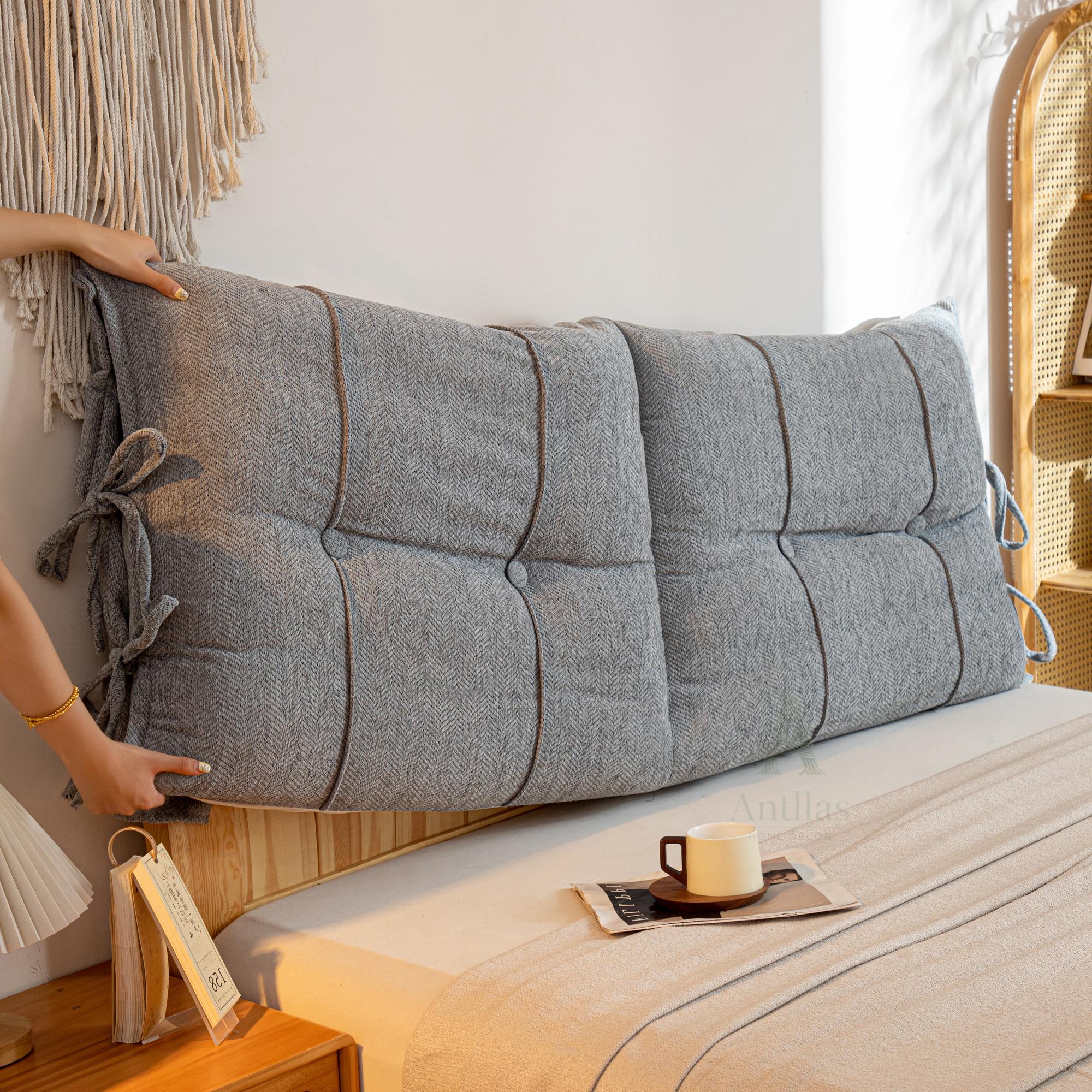 Chenille Headboard Cushion, Soft Bed Backrest, Anti-Collision Reading Pillow, Removable Upholstered Wall Bumper with Ties
